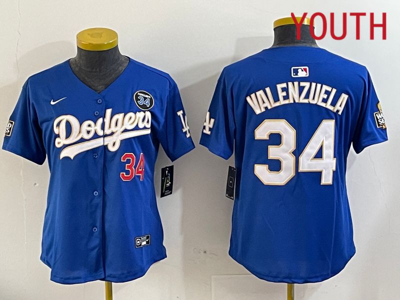 Youth Los Angeles Dodgers #34 Valenzuela Blue Gold Game 2024 Nike MLB Jersey style 1120->youth mlb jersey->Youth Jersey